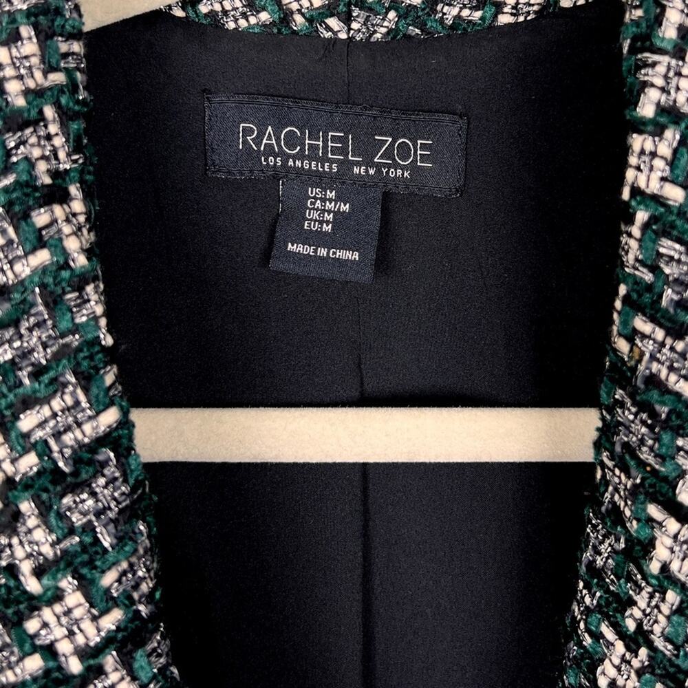 Rachel Zoe Green Metallic Plaid Tweed Double Breasted Blazer M Holiday Festive - Picture 3 of 9